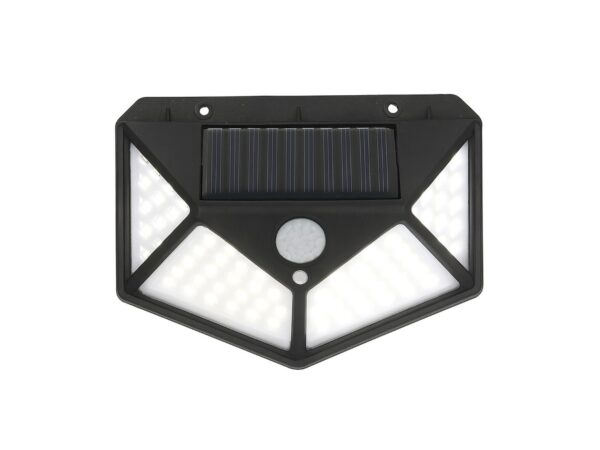 Kinkiet solarny LED czarny widok od przodu na białym tle