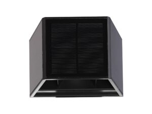 Miniaturka 1 - Czarny kinkiet solarny LED z prostokątnym panelem i osłoniętym źródłem światła od dołu