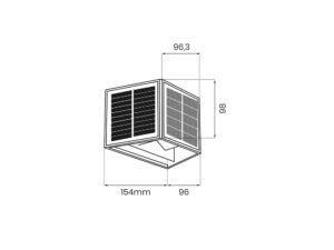 Miniaturka 2 - Rysunek techniczny kinkietu solarnego LED: szerokość 154 mm i wysokość około 98 mm