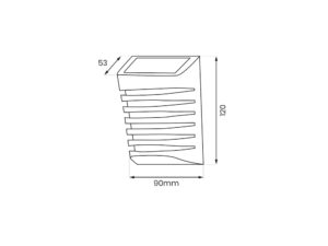 Miniaturka 4 - Rysunek kinkietu solarnego o szerokości 90 mm, wysokości 120 mm i głębokości 53 mm