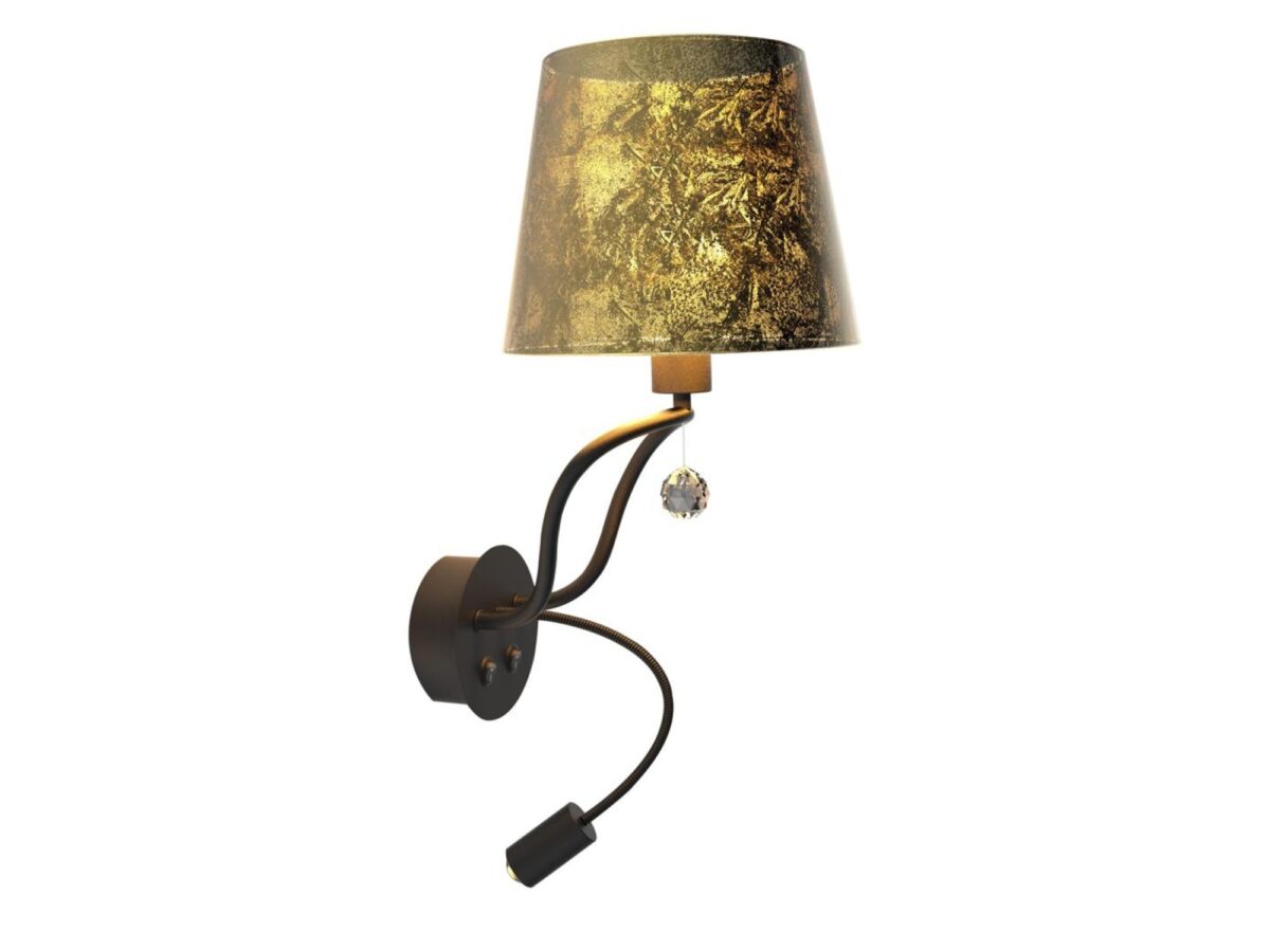 Kinkiet Soliro z abażurem i ruchomą lampką LED 31 cm – czarno-złoty