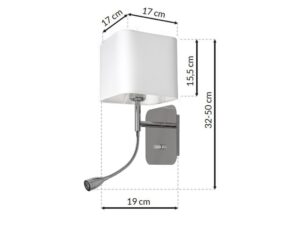 Miniaturka 5 - Wymiary kinkietu Solivio z dodatkową lampką do czytania, szerokość 19 cm