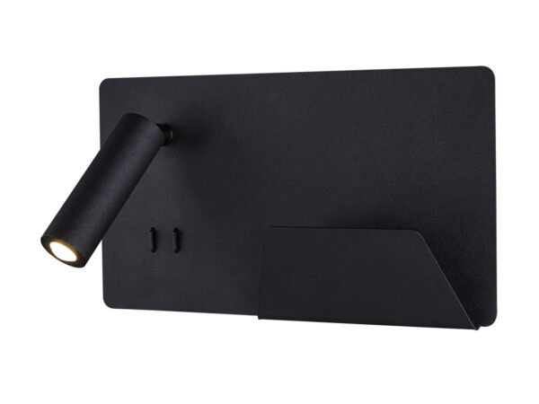 Czarny kinkiet Somnila Spot LED prawostronny z USB na białym tle