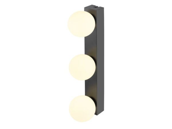Czarny kinkiet Sun Mirror LED 46 cm z trzema kulistymi kloszami, widok główny