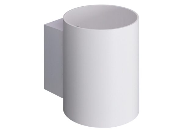 Biały kinkiet Telosora z cylindrycznym aluminiowym korpusem