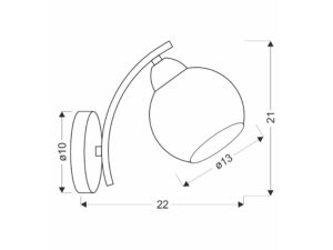 Miniaturka 2 - Kinkiet Volara rysunek wymiarowy wysokość 21 cm i wysięg 22 cm
