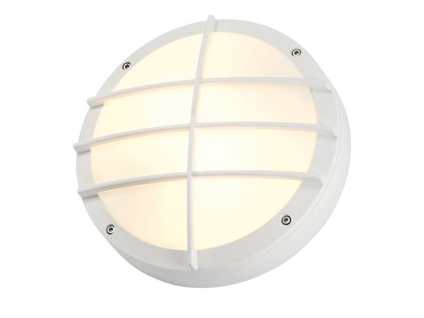 Biały kinkiet zewnętrzny Bulan Grid z okrągłą osłoną