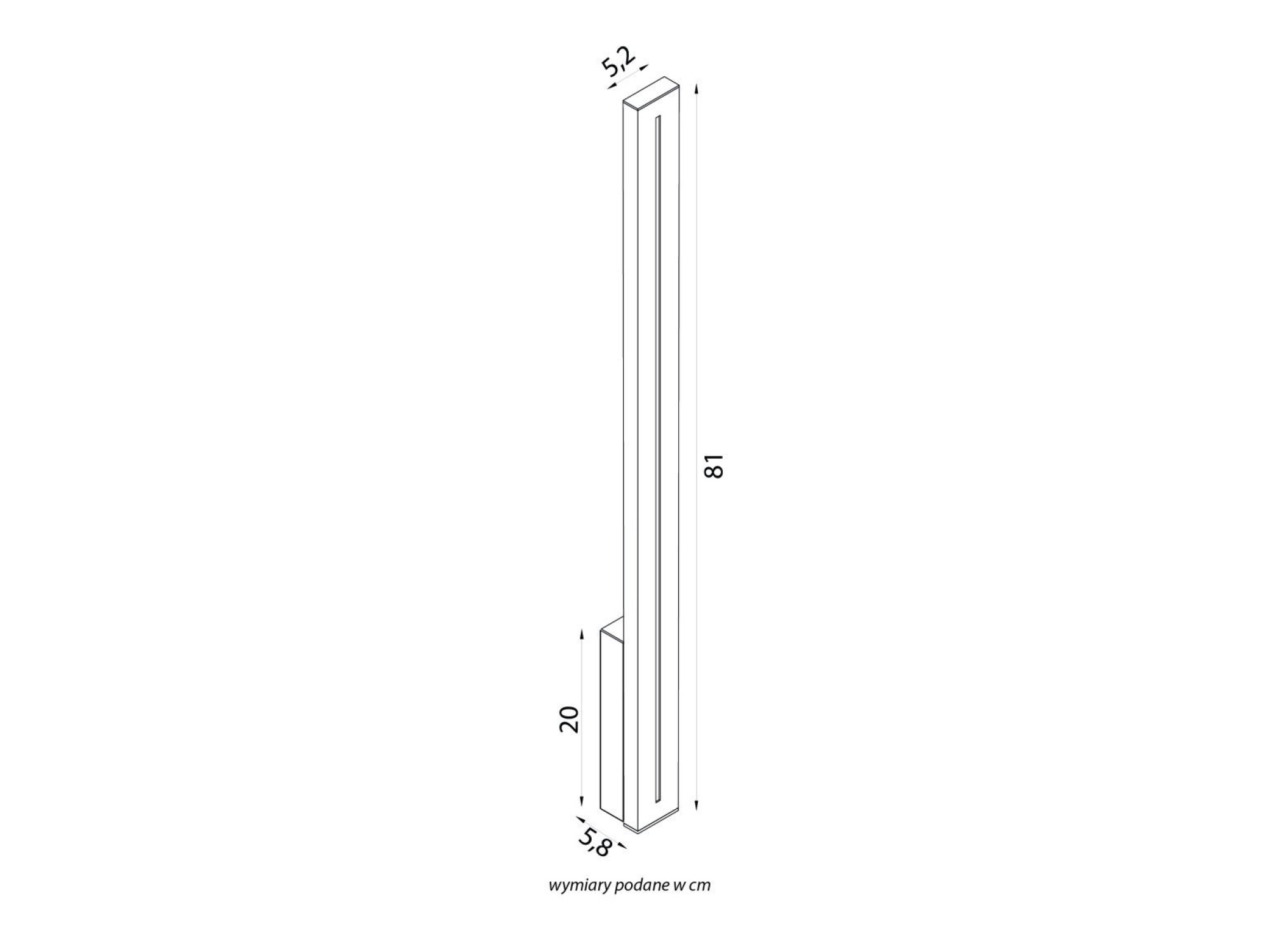 Kinkiet LANGER LGD-810 – wymiary 81 × 5,2 × 5,8 cm