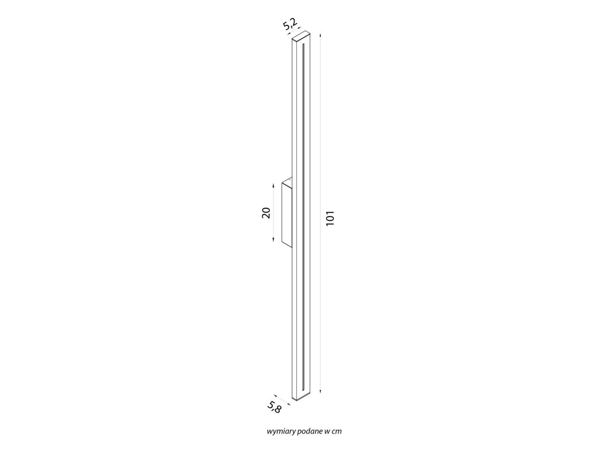 Kinkiet LANGER LGM-1010 – rysunek wymiarowy 101 × 5,2 × 5,8 cm