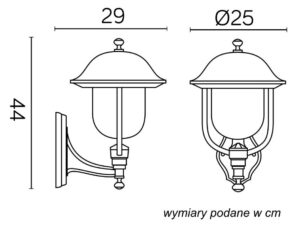 Miniaturka 1 - Rysunek wymiarowy kinkietu zewnętrznego PRINCE K 3012/1/O G