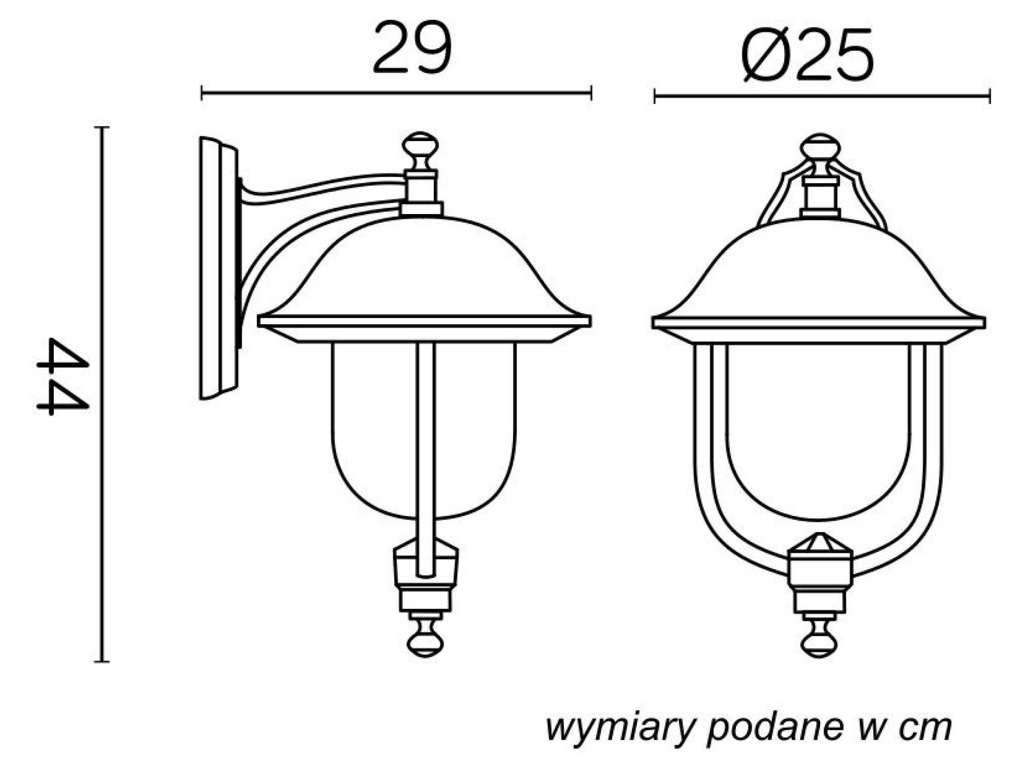 Kinkiet zewnętrzny PRINCE – rysunek wymiarowy