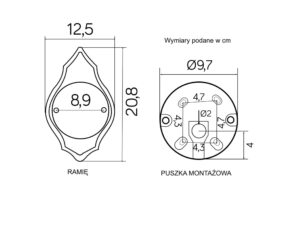 Miniaturka 2 - Kinkiet zewnętrzny PRINCE – wymiary ramienia i puszki