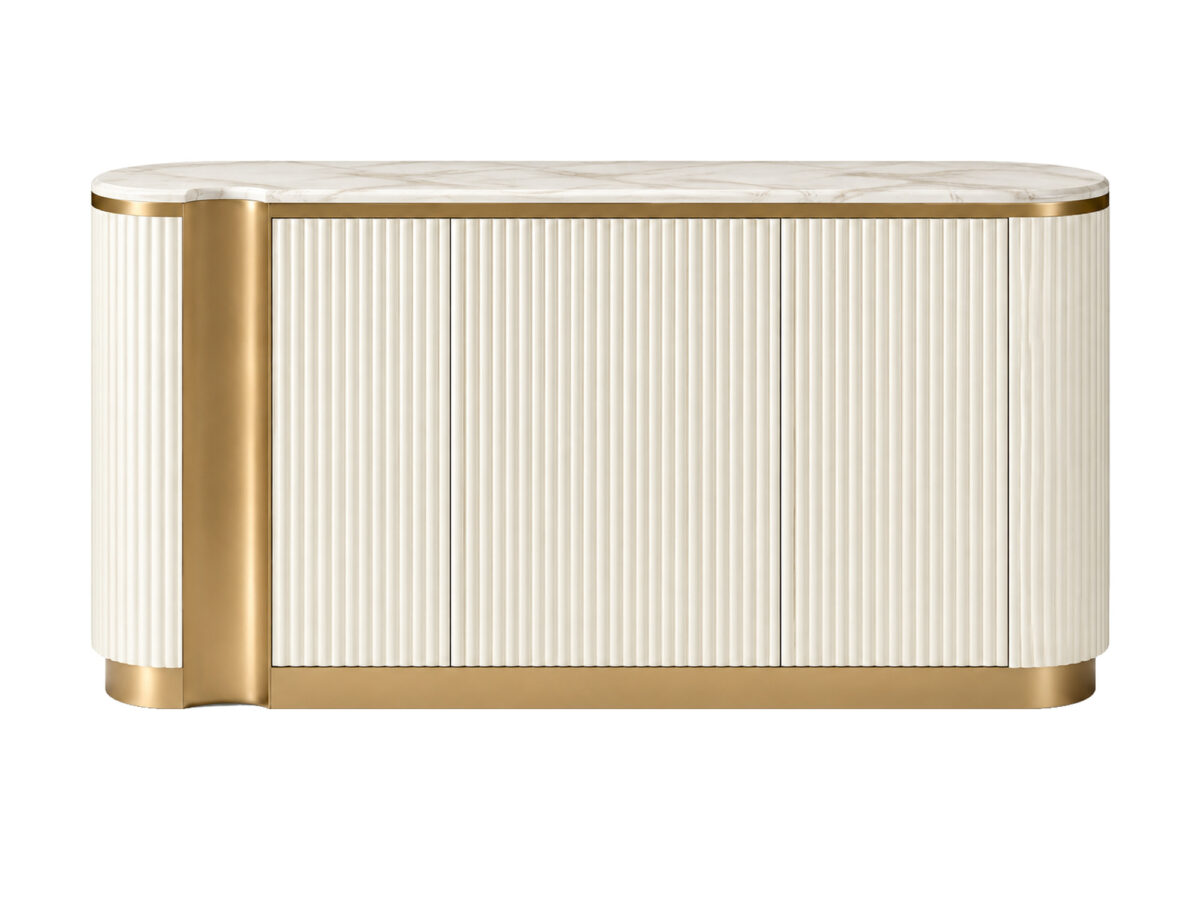 Komoda 3-drzwiowa ecru z marmurowym blatem 158 cm – Eleganza