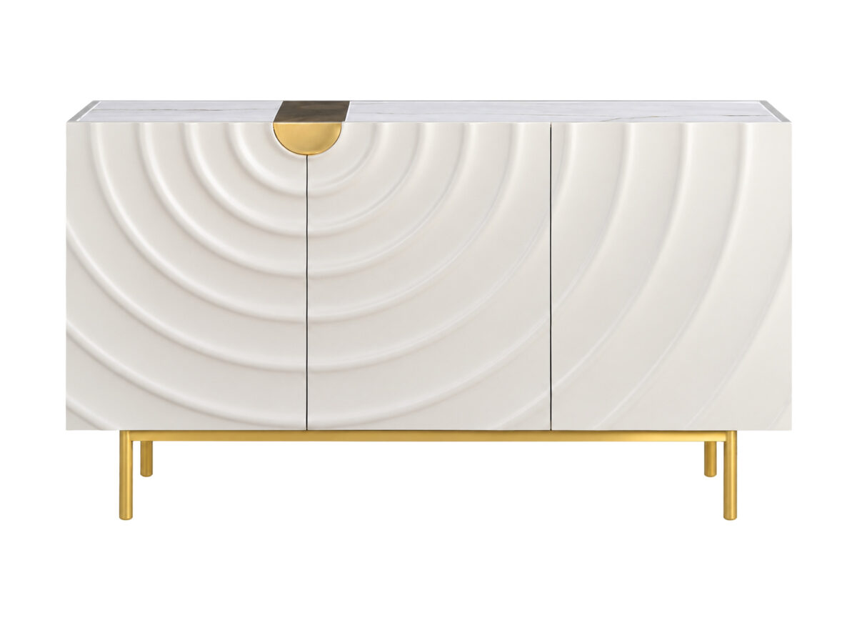 Komoda 3-drzwiowa z blatem z marmuru syntetycznego 150 cm biało-ecru – Eleganza