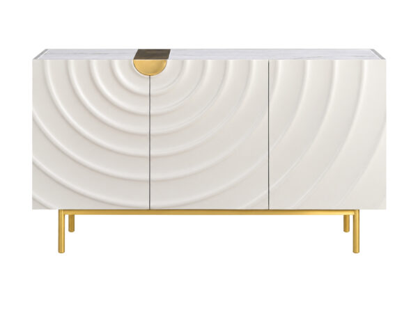 Komoda 3-drzwiowa z blatem z marmuru syntetycznego 150 cm biało-ecru Eleganza — widok produktu na białym tle