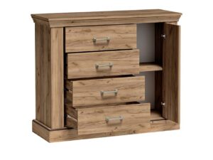 Miniaturka 1 - Komoda Ambrina 114 cm z wysuniętymi szufladami i otwartą szafką