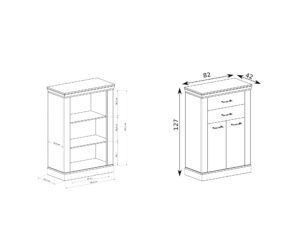 Miniaturka 4 - Komoda Ambrina 82 cm – rysunek wymiarów szafki 82 na 42 na 127 cm