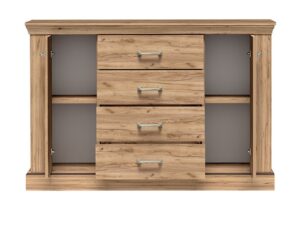 Miniaturka 2 - Komoda Ambrina Kraft złoty z otwartymi bocznymi szafkami i półkami