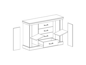 Miniaturka 5 - Komoda Ambrina 142 cm, schemat budowy wnętrza szafek i szuflad