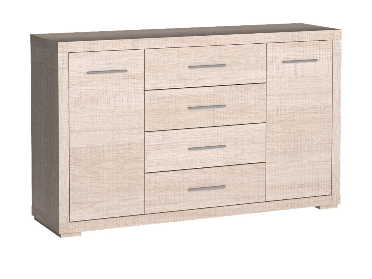 Komoda Bertino 148 cm z 4 szufladami i 2 drzwiami – dąb Santana jasny