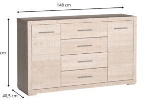 Miniaturka 1 - Komoda Bertino 148 cm w kolorze Santana jasna – zdjęcie z wymiarami