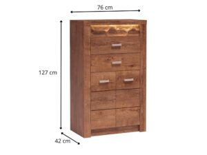 Miniaturka 4 - Komoda Brenza ze schematem wymiarów 76 na 42 na 127 cm