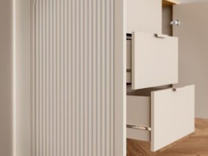 Miniaturka 3 - Komoda Castelia z detalem ryflowanego frontu i prowadnic szuflad