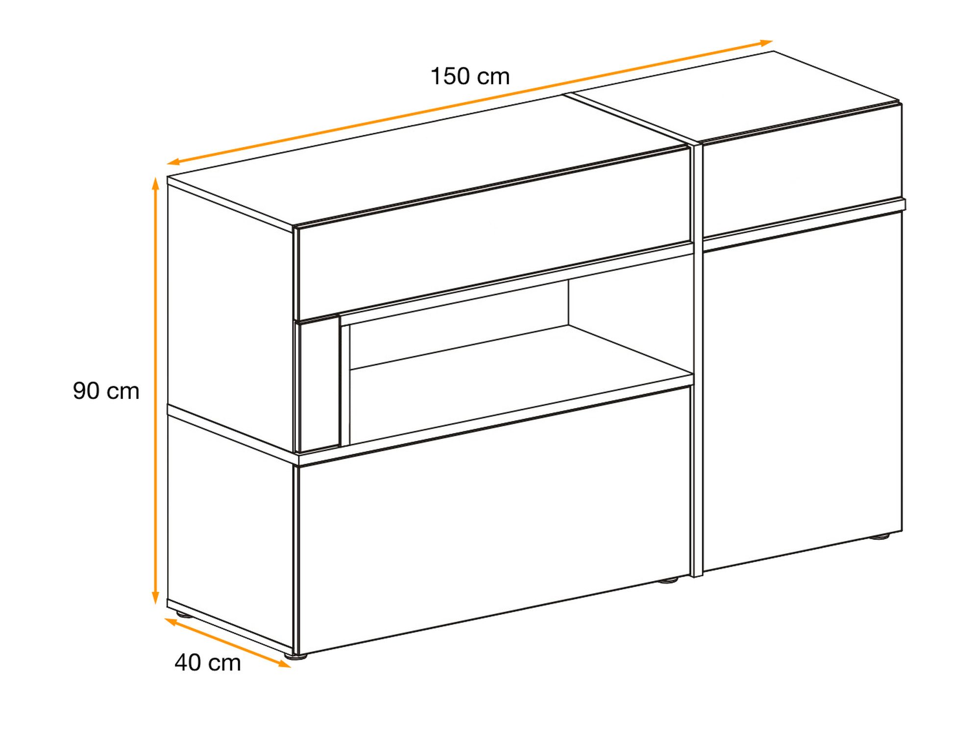 Komoda Cresto 150 cm rysunek wymiarowy