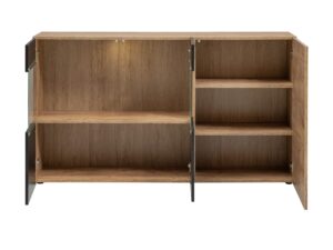 Miniaturka 1 - Komoda częściowo przeszklona Arlivo 160 cm dąb Ribbeck czarny mat – szafon drewniany z przezroczystymi drzwiami