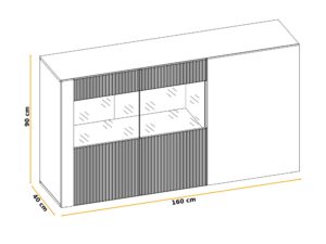 Miniaturka 4 - Komoda częściowo przeszklona Arlivo 160 cm dąb Ribbeck czarny mat – rysunek z wymiarami