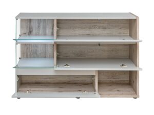 Miniaturka 2 - Komoda częściowo przeszklona Silvaro 120 cm perła szara dąb Wellington – szafka z półkami jasne drewno