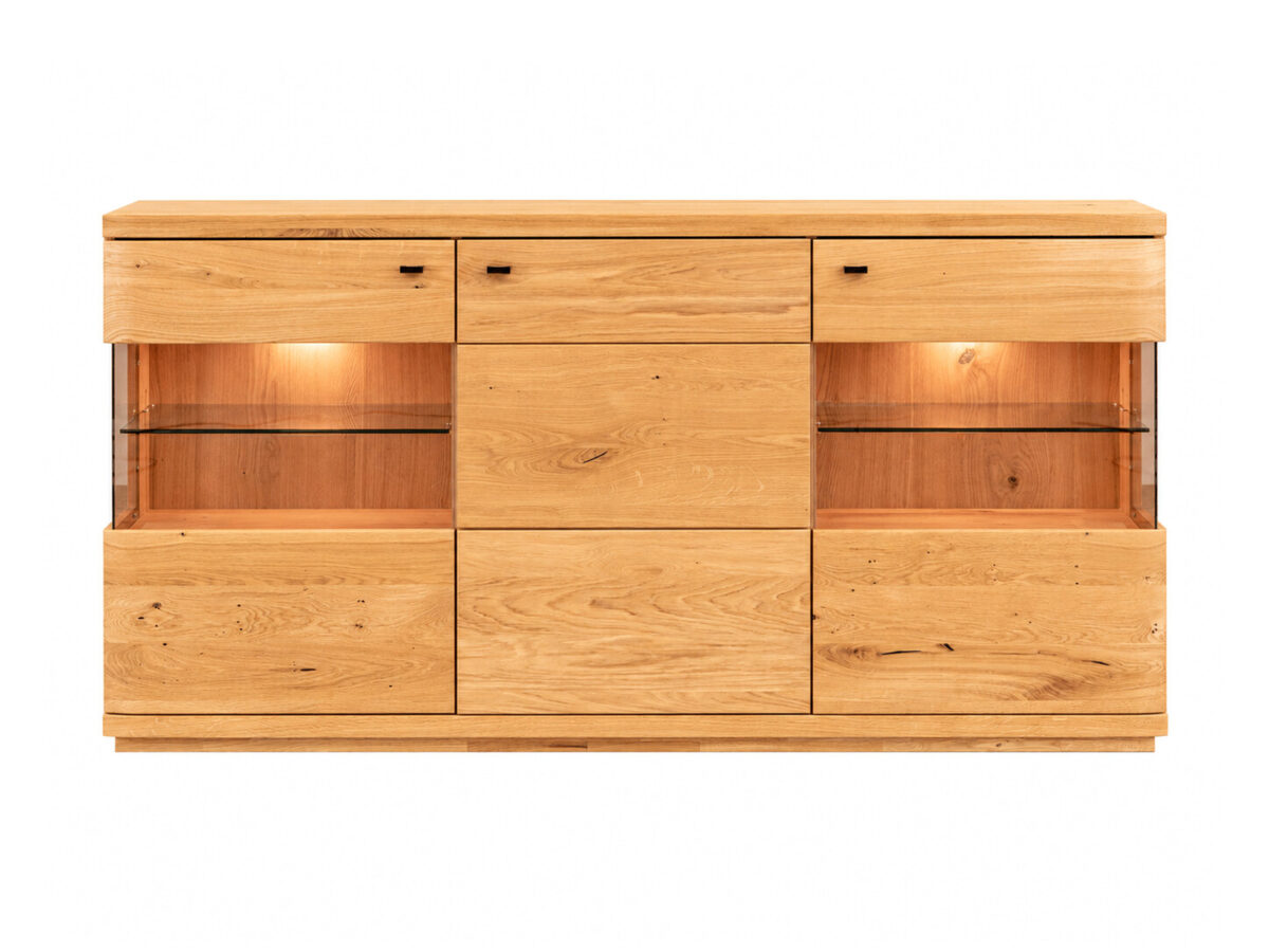 Komoda dębowa z witrynami LED Corvena 181 cm