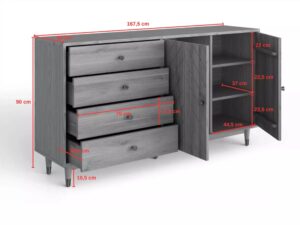 Miniaturka 2 - Komoda dębowa Jorvano 167,5 cm jodełka złote detale – zdjęcie 3