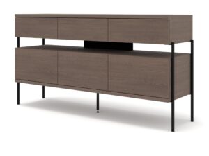 Miniaturka 6 - Komoda Dovario 154 cm chłodny brąz – zamknięte trzy szuflady i trzy drzwi