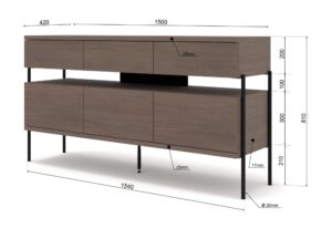 Miniaturka 9 - Komoda Dovario chłodny brąz, schemat wymiarowy 154 × 42 × 81 cm
