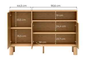 Miniaturka 3 - Schemat wewnętrznych półek komody Dunvelo 140 cm