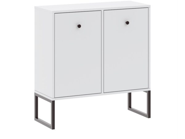 Biała komoda dwudrzwiowa Linvero 77 cm na białym tle