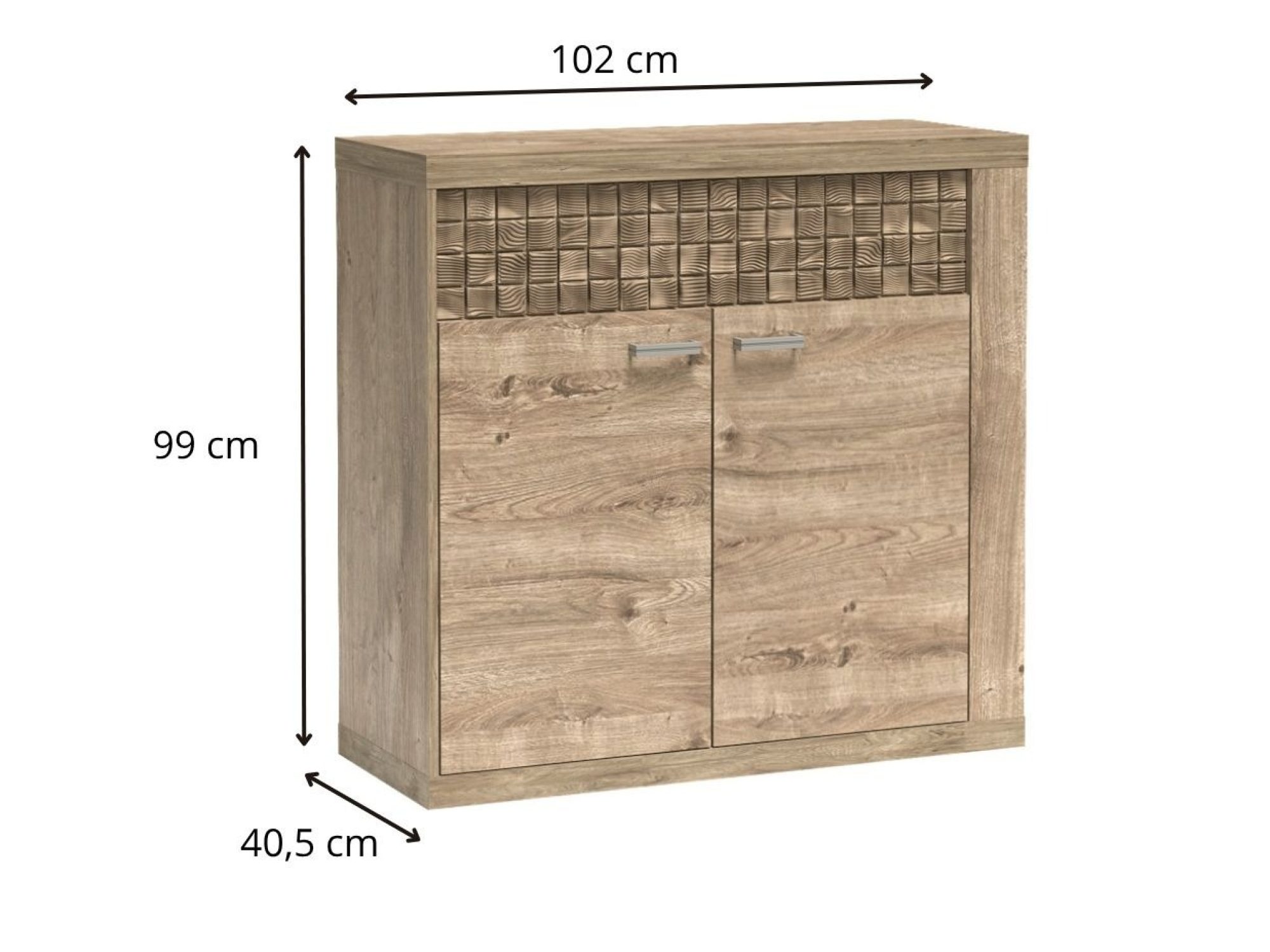 Komoda dwudrzwiowa Pestano Ribbeck z wymiarami 102 na 40,5 na 99 cm