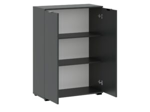 Miniaturka 4 - Komoda dwudrzwiowa Selmario 71 cm antracyt – otwarte drzwi z widocznymi półkami