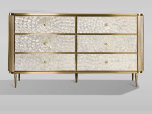 Miniaturka 1 - Komoda Eleganza 160 cm – sześć szuflad z muszlą i złota rama