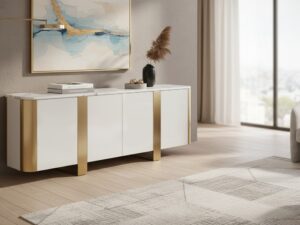 Miniaturka 3 - Komoda Eleganza 200 cm w jasnym salonie pod obrazem z błękitnym akcentem