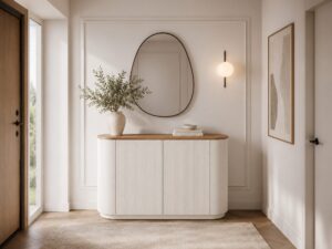 Miniaturka 3 - Komoda Eleganza ecru pod owalnym lustrem w jasnym przedpokoju