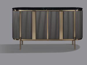Miniaturka 1 - Grafitowa komoda Eleganza z czterema ryflowanymi drzwiami – ujęcie frontalne