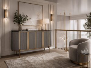 Miniaturka 10 - Komoda Eleganza w jasnym salonie przy fotelu i dużym oknie