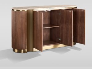 Miniaturka 3 - Komoda Eleganza ryflowana orzech – otwarte trzy drzwi i półki