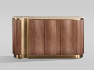 Miniaturka 1 - Komoda Eleganza orzech 158 cm z ryflowaniem – front i blat z trawertynu