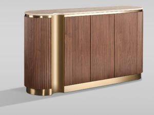 Miniaturka 2 - Komoda Eleganza orzech 158 cm – złoty wieniec i trawertyn pod kątem
