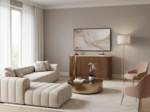Miniaturka 6 - Komoda Eleganza orzechowa w jasnym salonie – aranżacja