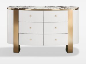 Miniaturka 1 - Komoda Eleganza 140 cm złamana biel ze złotymi nogami – widok główny