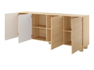 Miniaturka 3 - Komoda Faltero – boczne ujęcie z otwartymi drzwiami i półkami